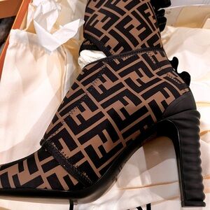 Brand New Fendi Lycra Vitello FF Logo Ankle Boots in size 38